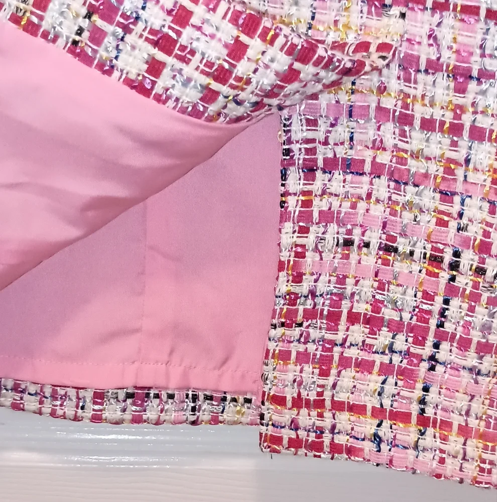 Talbots RSVP Pink Tweed Ribbon Sleeveless shift dress size 2 Petite - Picture 3 of 10